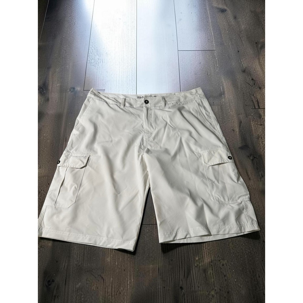 BKE Hybrid Cargo Shorts Mens 40W Cream Athletic Fit Pinstripe Stretch Casual